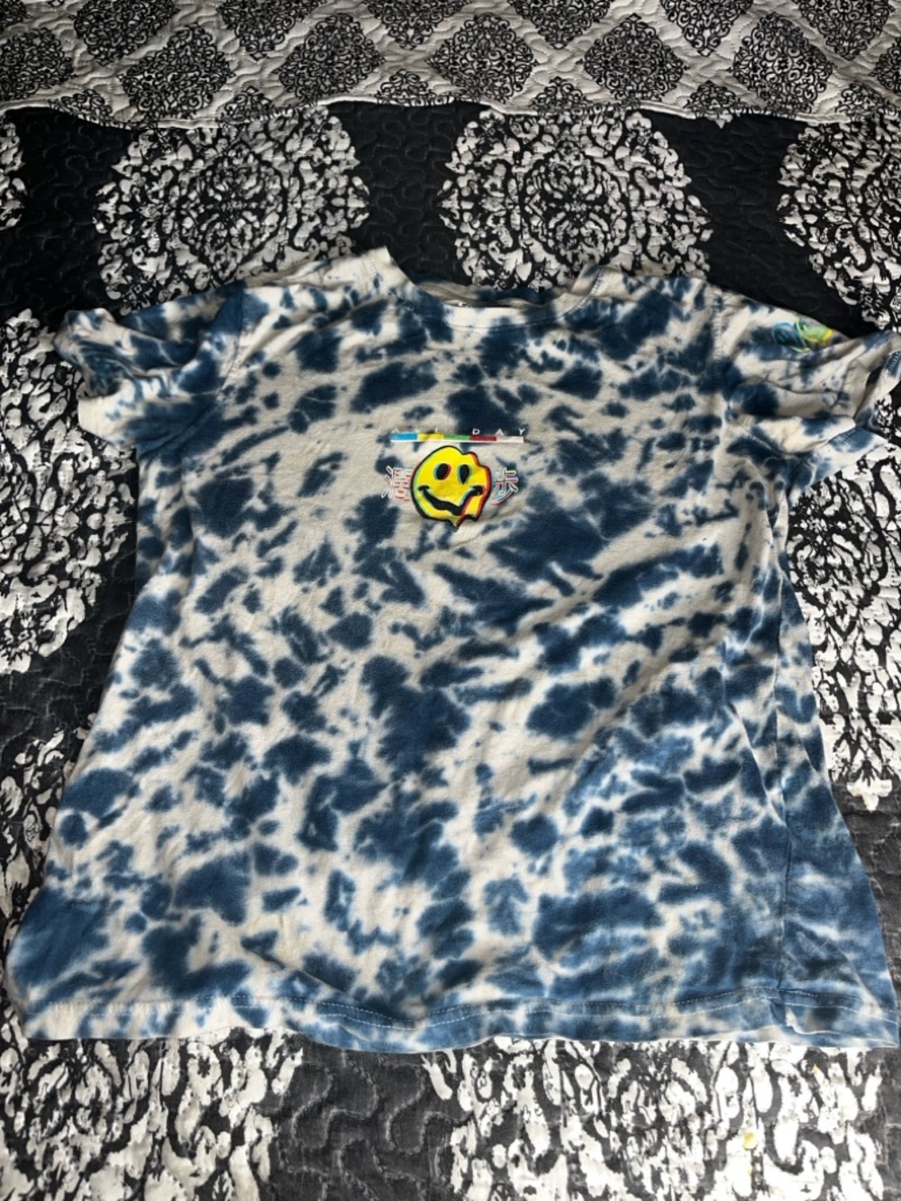 Brooklyn Cloth Blue & White Tie-Dye Tee with Yellow Smiley